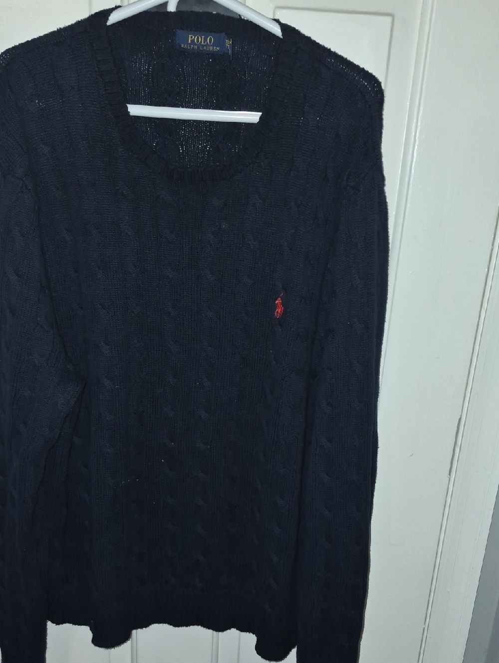 Polo by Ralph Lauren Navy Cable Crewneck Sweater with Red Pony